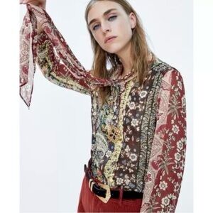 Zara Multicolor Floral and Paisley Blouse